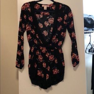 Black & Pink Floral Long -Sleeved Romper